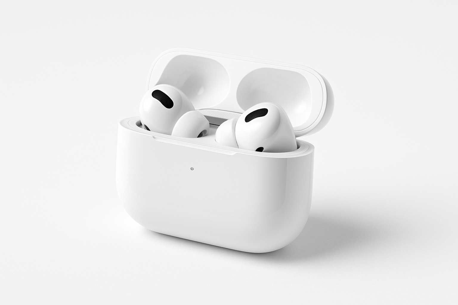 Airpods Pro 2 con un fondo blanco como si se hubiese tomado la foto.