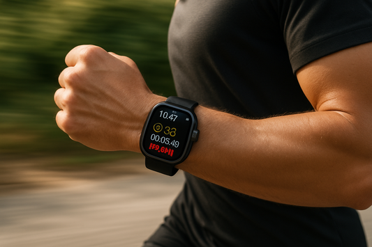 Apple watch ultra 2 color negro en la muñeca de una persona que va trotando